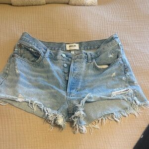 Agolde Frayed Hem Jean Shorts - Light Blue